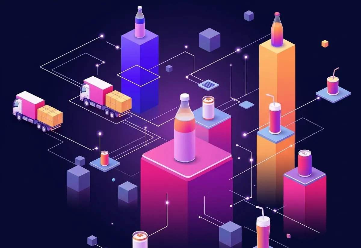 Isometric beverage distribution network with product platforms at varying heights